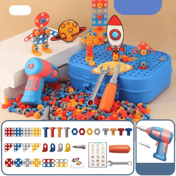 Puzzle de construction éducatif pour enfants, avec perceuse pour visser, développe l'ingéniosité.