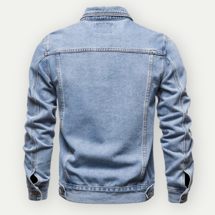 Veste en jean bleue pour hommes, classique et confortable, idéale pour un look décontracté et toutes saisons.