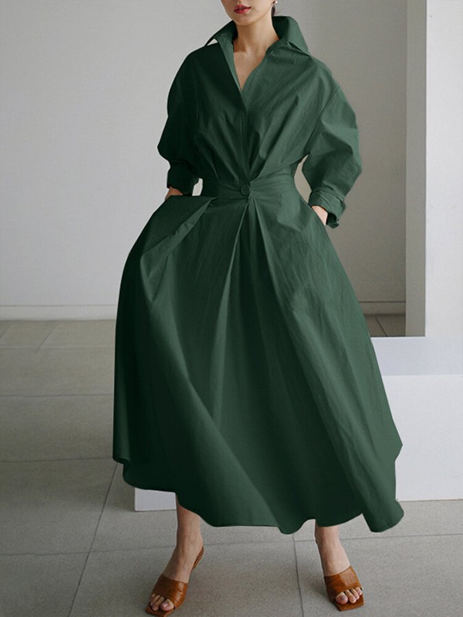 Robe midi fluide boutonnée femme, tissu léger. Confort et style pour printemps/été, mode féminine décontractée.
