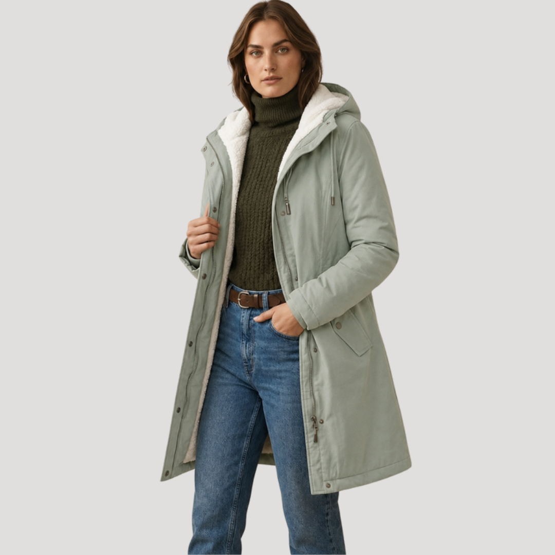 Manteau parka femme longue, conçue pour la chaleur et le confort en hiver. Capuche pour une protection accrue.