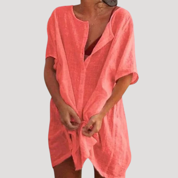 Robe ample et élégante pour femme, col V, style décontracté pour l'été.