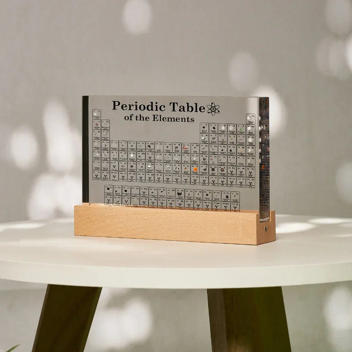 Cadeau scientifique unique : tableau périodique lumineux avec éléments réels. Idéal pour les fans de chimie et sciences.
