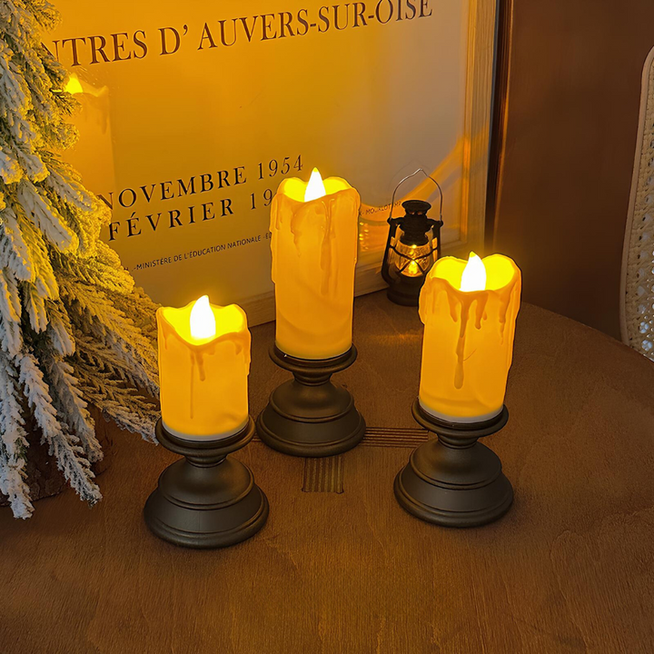 Ensemble de bougies LED sans flamme pour une décoration intérieure élégante, créant une ambiance relaxante.