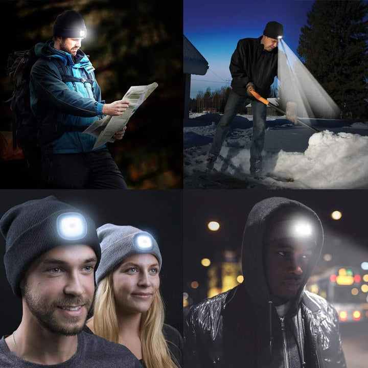BeamBeanie, bonnet lumineux pour le travail de nuit ou activités extérieures, visibilité maximale et mains libres.