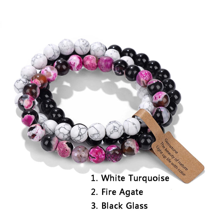Élégant bracelet mixte en opale, quartz rose, pierres naturelles, un bijou intemporel.