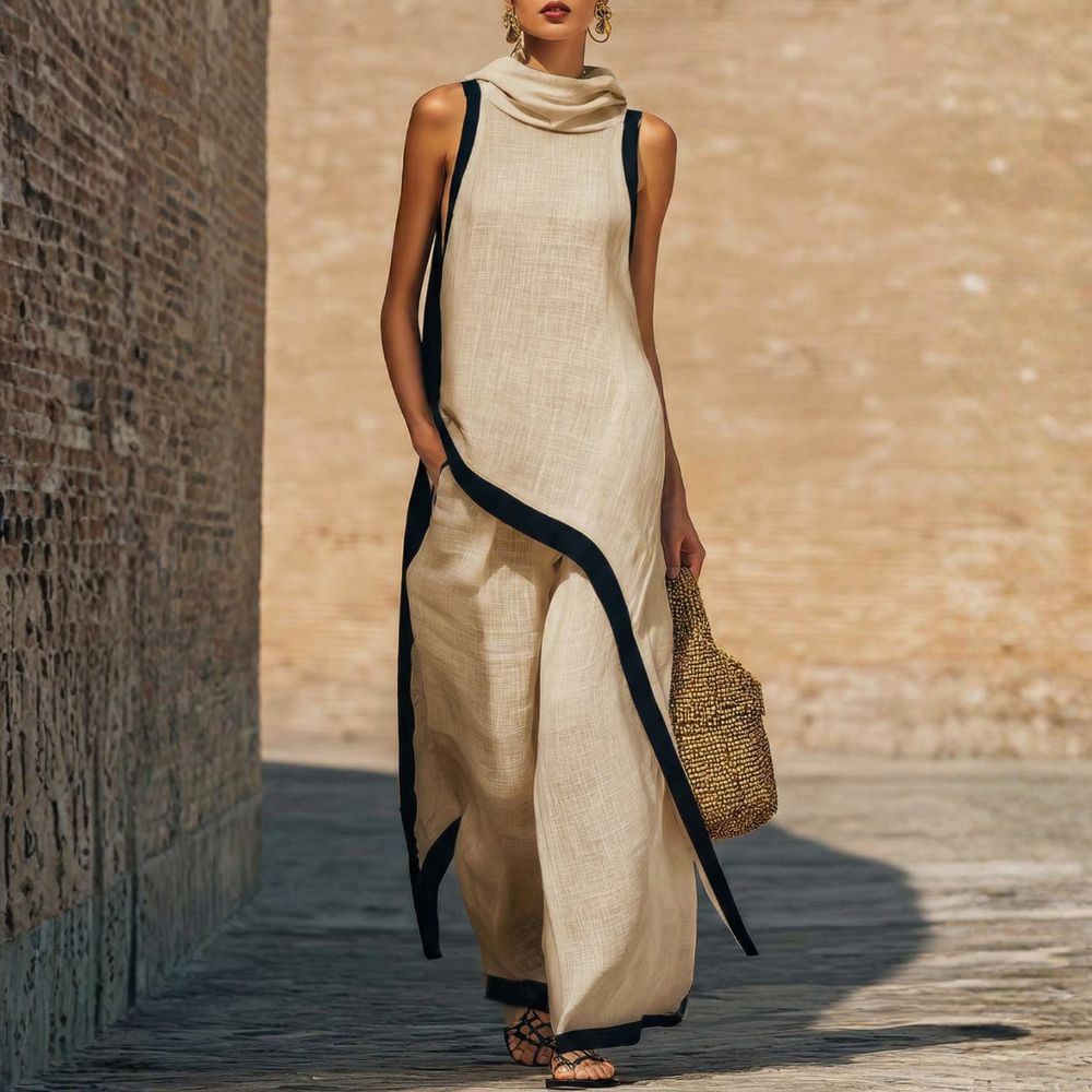 Vêtements confortables en lin coton pour femme, ensemble tunique sans manches et pantalon large, style été.