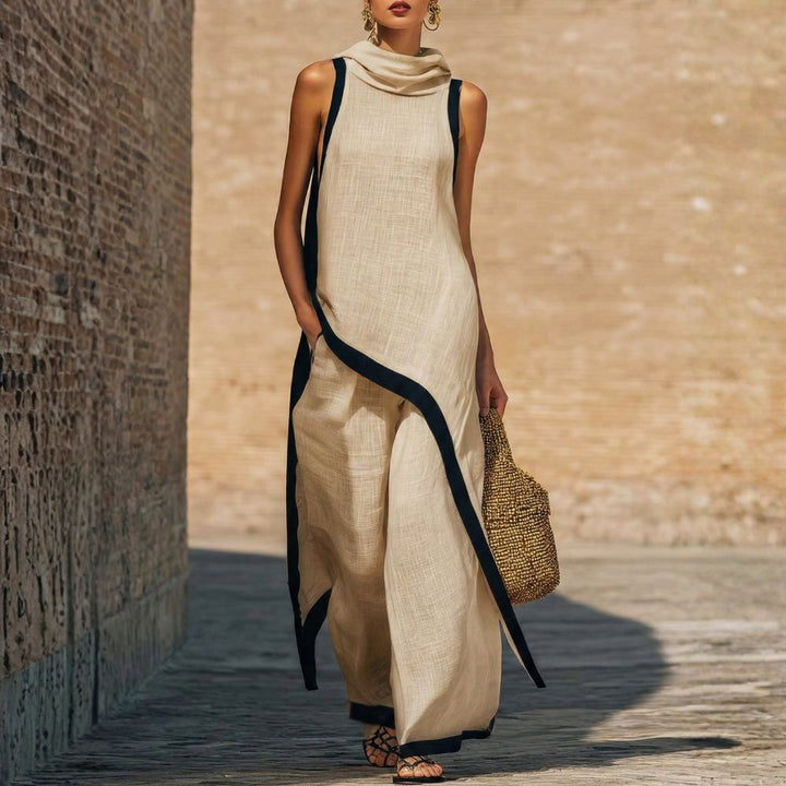 Vêtements confortables en lin coton pour femme, ensemble tunique sans manches et pantalon large, style été.