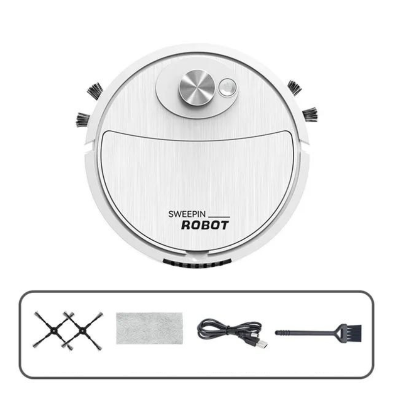 Aspirateur robot intelligent en action nettoyant un sol. Solution automatique et facile pour le nettoyage de la maison.