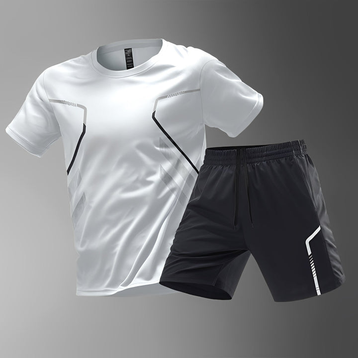 Homme décontracté portant l'ensemble de sport léger d'été, parfait pour les loisirs. Tenue confortable, polyvalente et à séchage rapide.