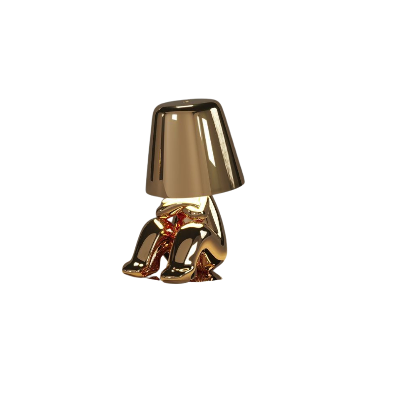 Lampe dorée LED sans fil, modèle "Le Penseur", décoration design pour intérieur moderne.