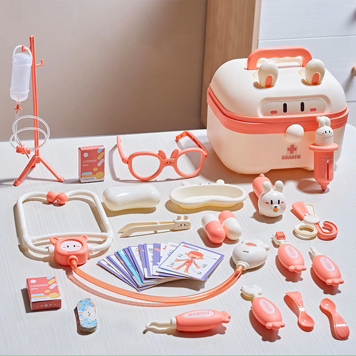 Jouet set docteur Carezy pour enfants en plastique ABS durable, couleurs vives rose et bleu, pour jeu de rôle réaliste.