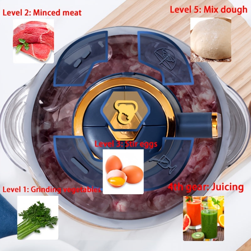 Robot de cuisine en acier inoxydable, hachoir à viande et coupe-légumes électrique.