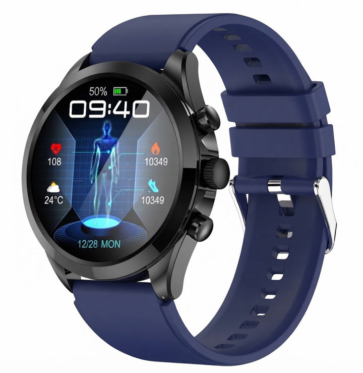 Bracelet en silicone noir de la montre connectée sport, confortable et étanche pour le fitness et le quotidien.