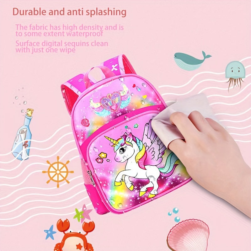 Sac à dos licorne enchantée pour fille, bretelles ajustables, motifs scintillants pour l'école.