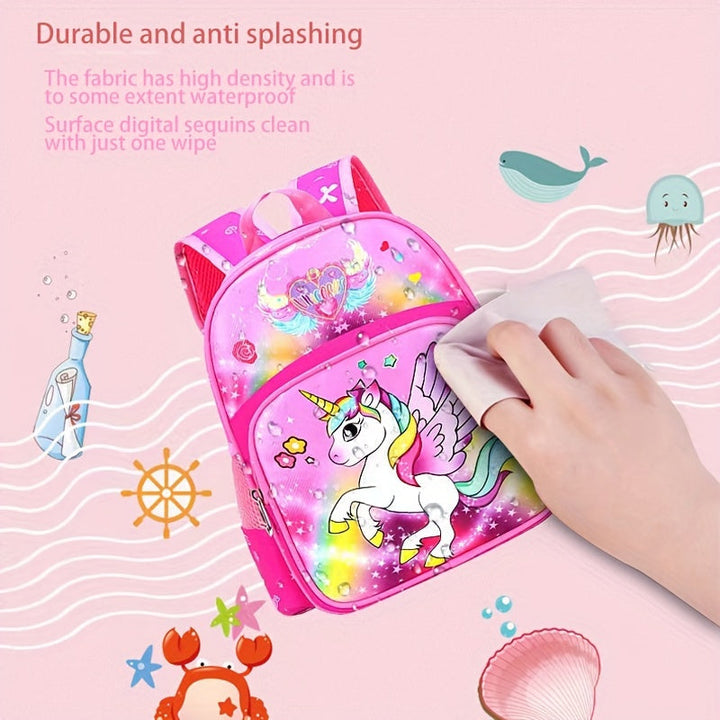 Sac à dos licorne enchantée pour fille, bretelles ajustables, motifs scintillants pour l'école.
