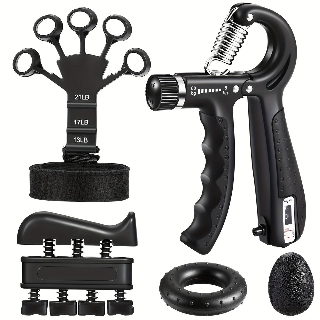 Kit d'entraînement 5 pièces pour mains et avant-bras. Idéal pour la force, la préhension et le fitness.
