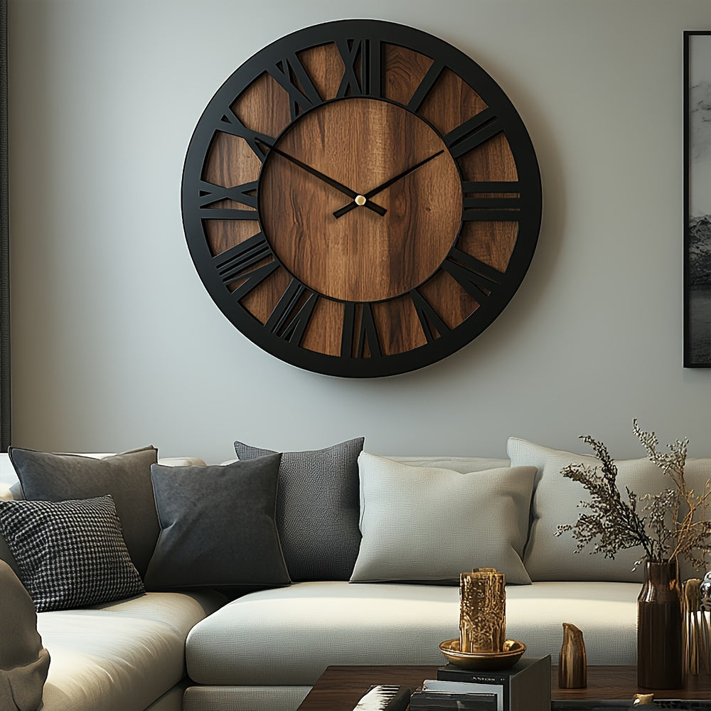 Grande horloge murale ronde en bois massif silencieuse, pour intérieur zen et élégant.