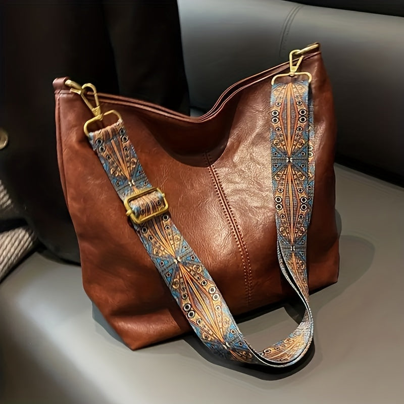 Sac femme chic géométrique rétro, grande capacité, bandoulière confortable pour le quotidien.