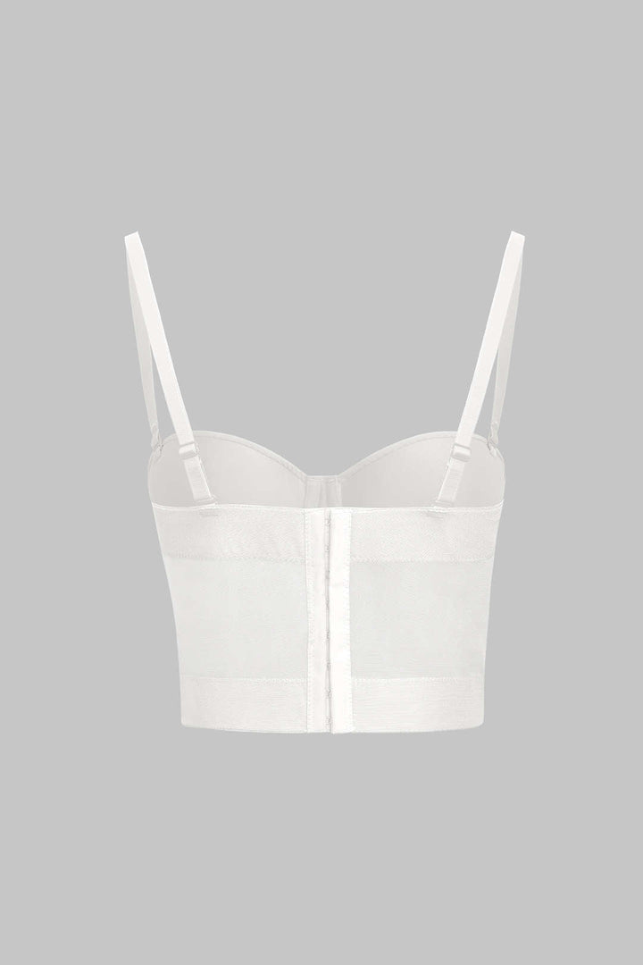 Haut transparent ajusté pour femme, bustier à armatures, parfait pour les soirées chics et la mode.