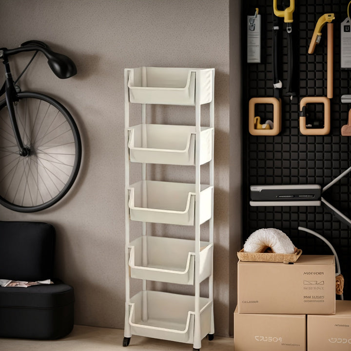 Chariot de rangement mobile NobleNest. Structure robuste, étagère haute pour organiser efficacement votre espace.