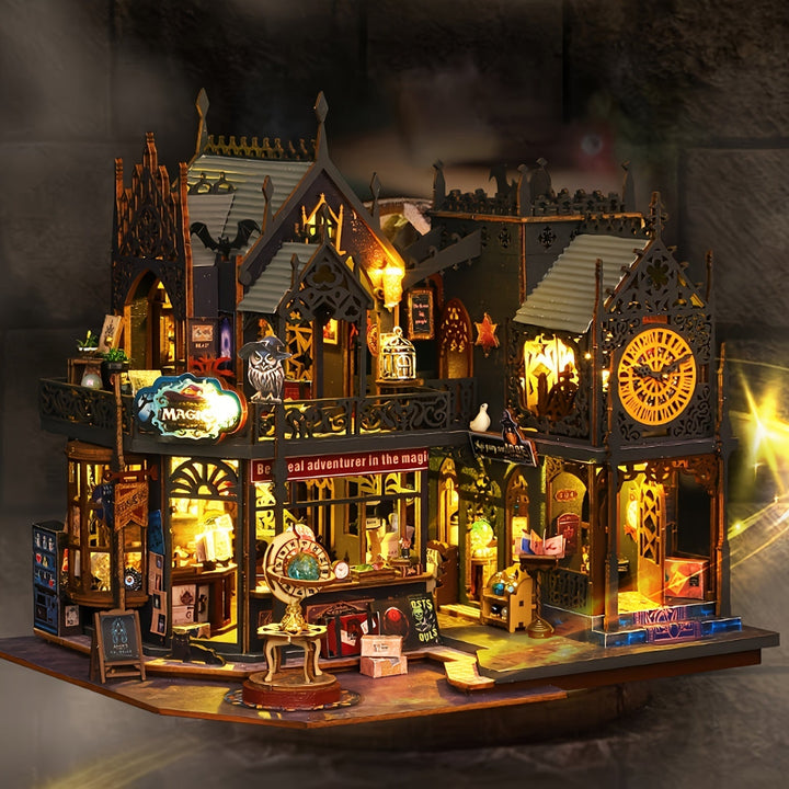 Maison de Livres Enchantée, un puzzle 3D en bois lumineux, parfait pour créer une ambiance féerique et décorative.