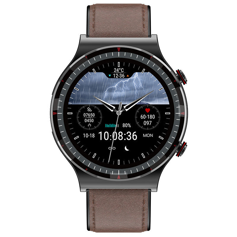 Montre connectée design, suivi santé, ECG, pression artérielle et sommeil.