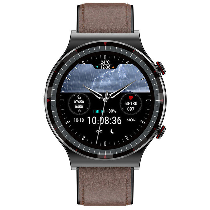 Montre connectée design, suivi santé, ECG, pression artérielle et sommeil.
