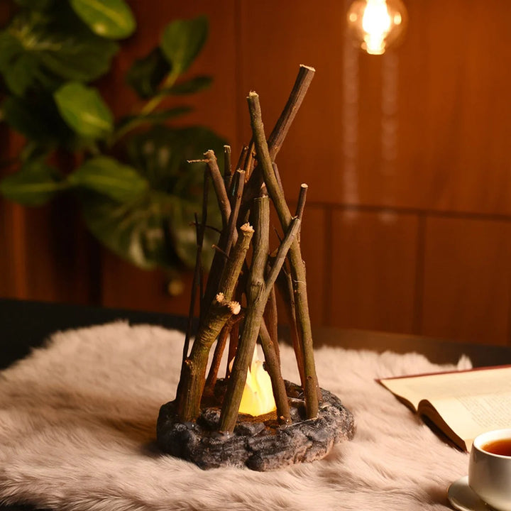 Lampe de nuit LED GlowWood portable rechargeable. Design bois/pierre, lumière douce chambre.