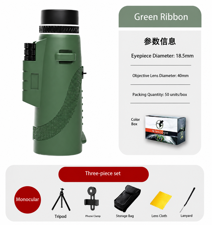 Monoculaire polyvalent 8x pour observation oiseaux, concerts, paysages. Compact et performant.