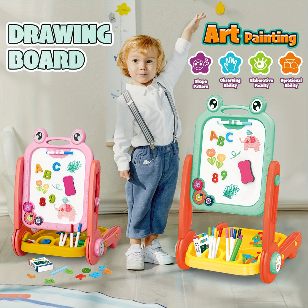 Jouet éducatif double face pour fille et garçon, tableau magnétique rose et vert idéal pour le dessin et l'apprentissage.