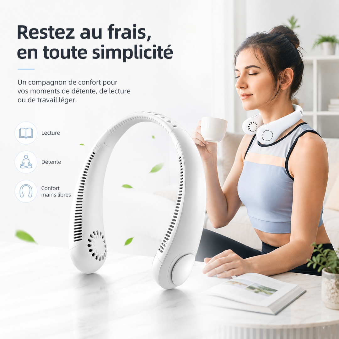 Accessoire de rafraîchissement mains libres pour le cou, essentiel au bureau ou à la maison.