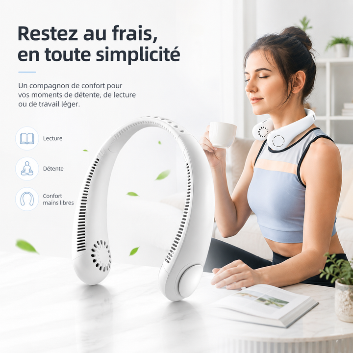 Accessoire de rafraîchissement mains libres pour le cou, essentiel au bureau ou à la maison.