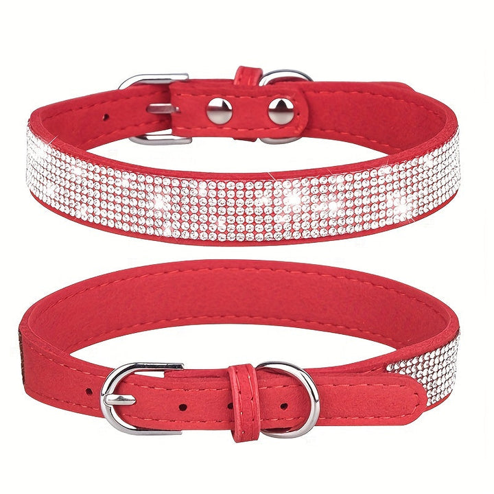 Collier strass pour chien, cuir véritable, ajustable, parfait pour petit chien élégant.