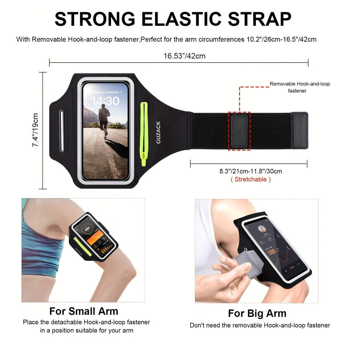 Brassard fitness noir pour téléphone, maintien sûr durant la course, le jogging et les exercices. Réglable.