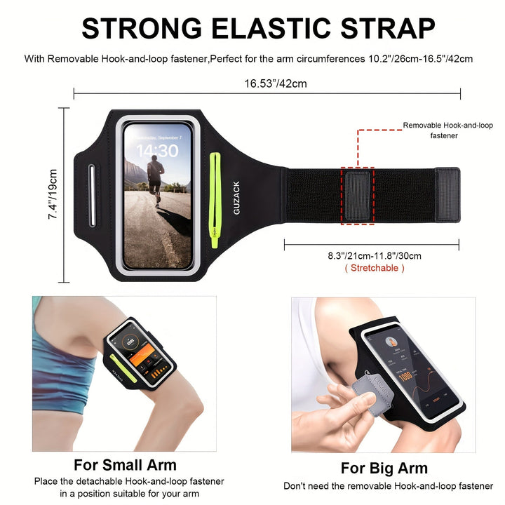 Brassard fitness noir pour téléphone, maintien sûr durant la course, le jogging et les exercices. Réglable.
