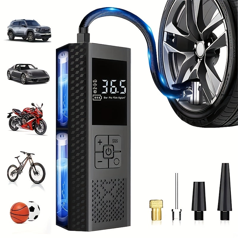 Pompe à pneus compacte sans fil 150 PSI. Gonfleur portable rechargeable pour auto, vélo, équipement sport.