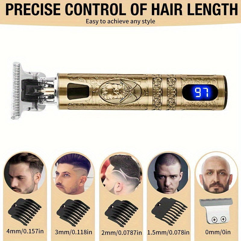 Tondeuse élégante en métal pour hommes. Coupe de précision sans fil, pour coiffure et barbe. Toilettage de luxe.