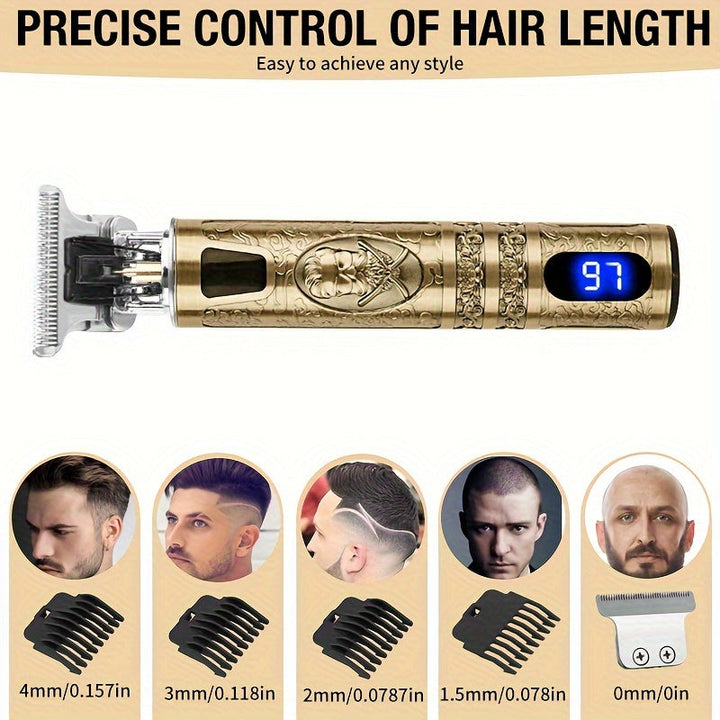 Tondeuse élégante en métal pour hommes. Coupe de précision sans fil, pour coiffure et barbe. Toilettage de luxe.