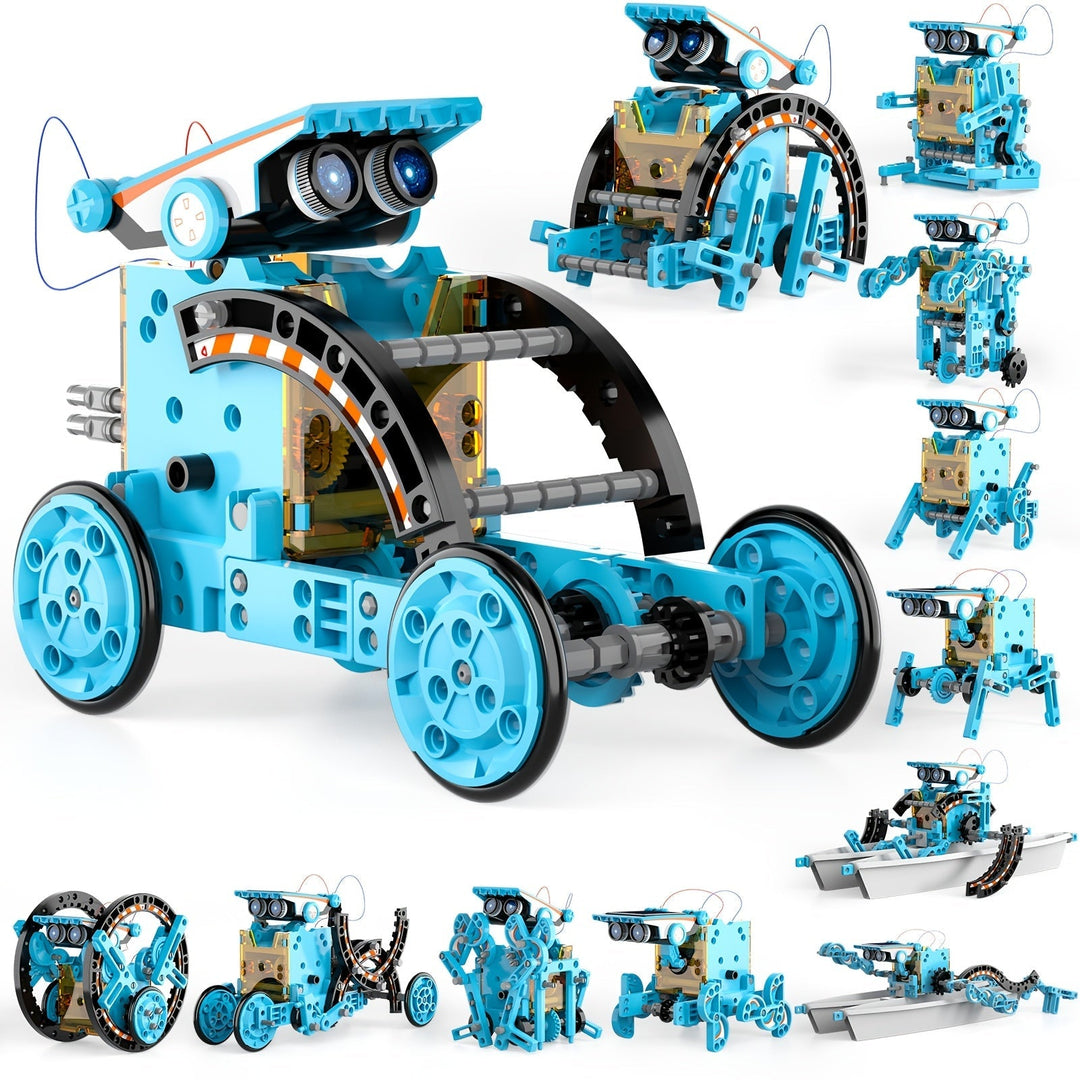 Voiture robot solaire, un des 12 modèles du kit de construction éducatif pour enfants.