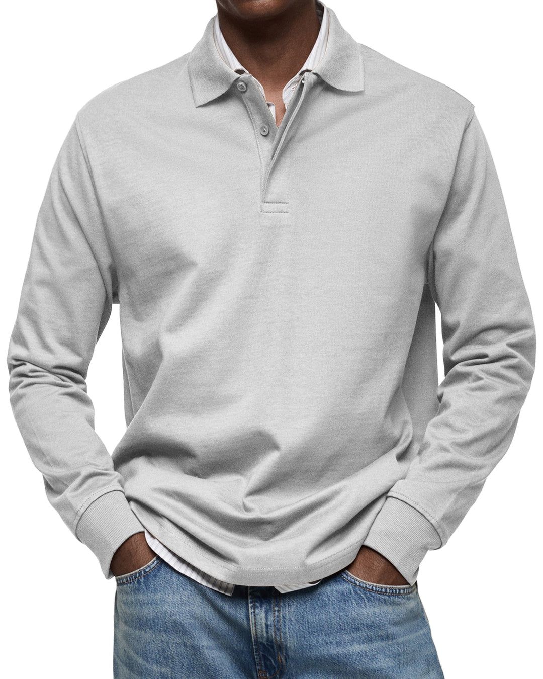 Polo décontracté chic pour homme, manches longues. Idéal pour un look polyvalent et moderne au quotidien.