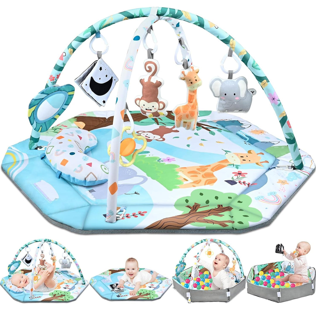 Tapis de jeu bébé multifonctionnel 8-en-1 avec piscine à balles et jouets d'éveil pour enfant.