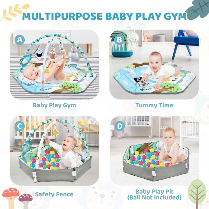 Tapis de jeu lavable pour bébé, avec piscine à balles et jouets d'éveil amovibles pour un apprentissage sécurisé.