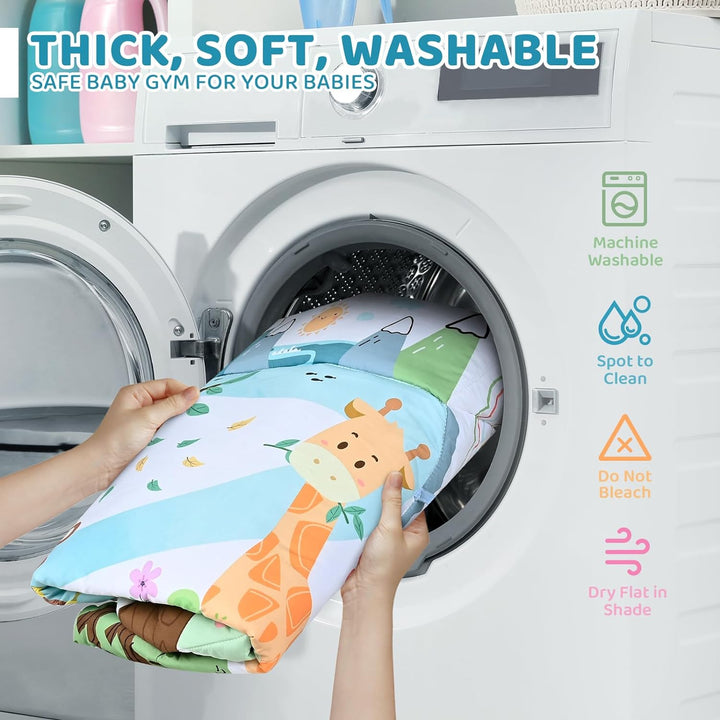 Tapis d'éveil bébé coloré avec arche et jouets interactifs, convertible en piscine à balles pour divertir l'enfant.