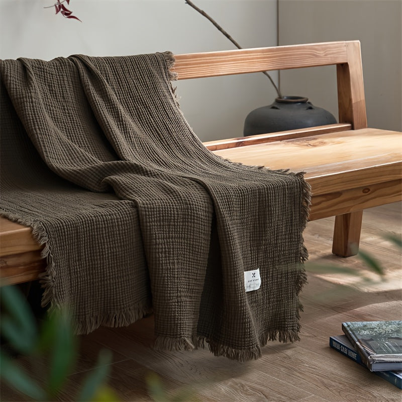 Gaze de coton respirante OLIVEBREEZE, jeté de lit doux et léger pour toutes saisons, coloris vert olive.