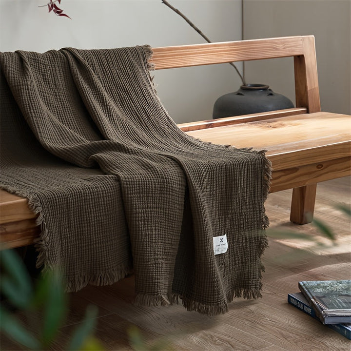 Gaze de coton respirante OLIVEBREEZE, jeté de lit doux et léger pour toutes saisons, coloris vert olive.