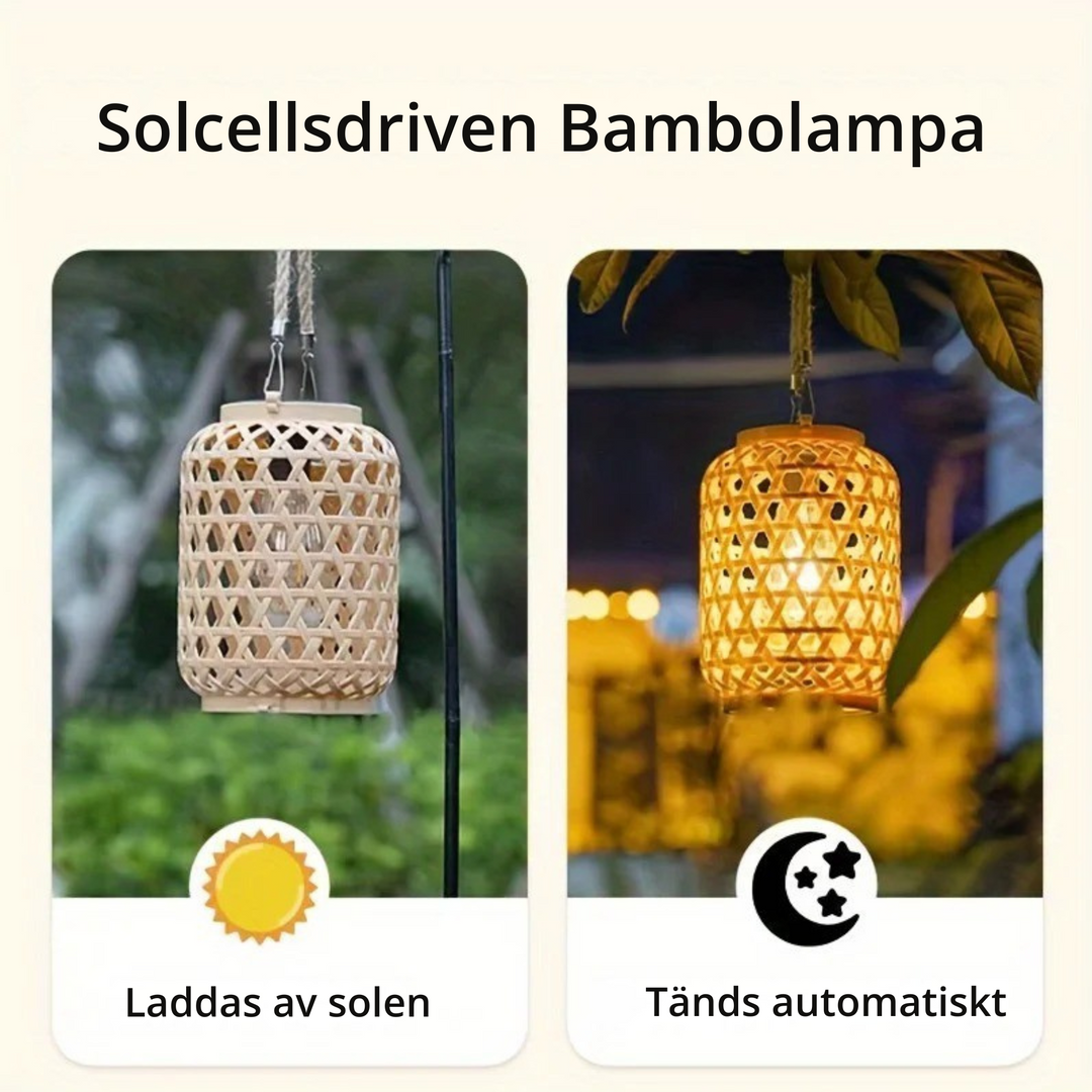 Belle lampe solaire en bambou, ajoute une touche naturelle à votre jardin ou terrasse. Éclairage d'ambiance extérieur.