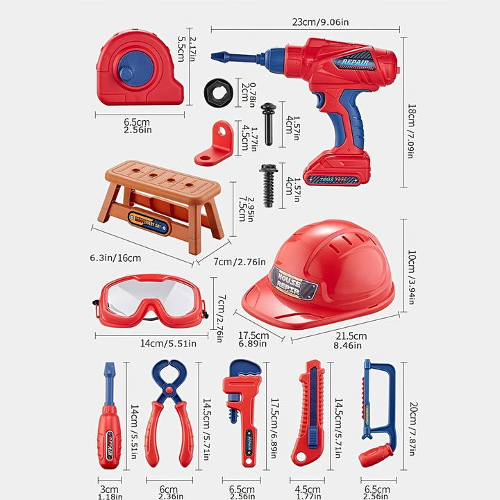 Kit d'apprentissage bricolage pour enfants : 48 outils, perceuse électrique, casque; stimule créativité.