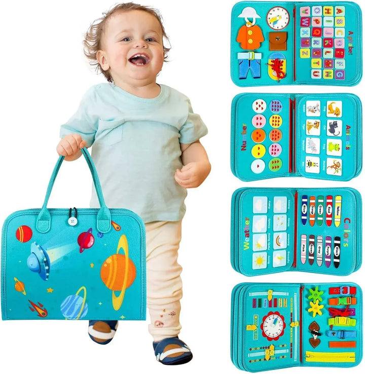 Tableau Montessori en feutre pour enfants, jouet sensoriel stimulant la motricité fine.