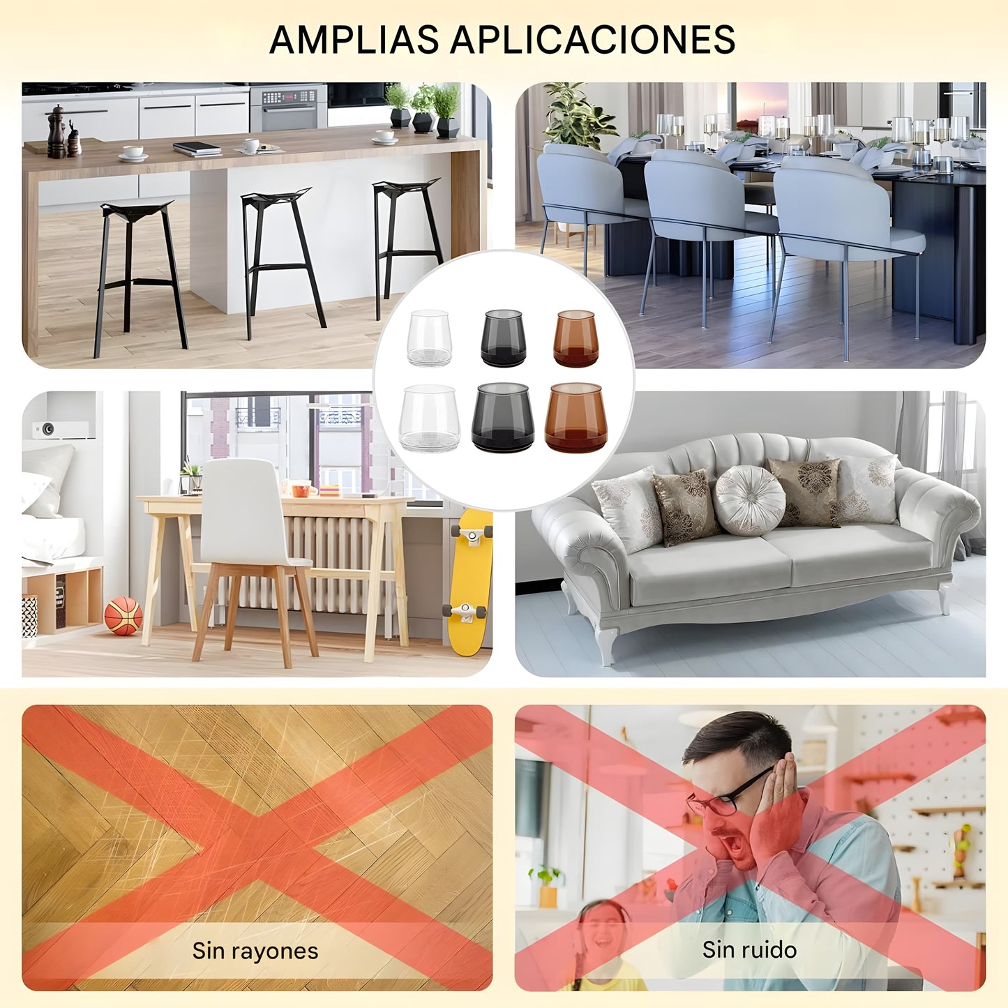 BALEINE PROTECTORES DE SILICONA PARA PATAS DE SILLA – ANTIDESLIZANTES Y SILENCIOSOS (TRANSPARENTE, 16 UNIDADES)