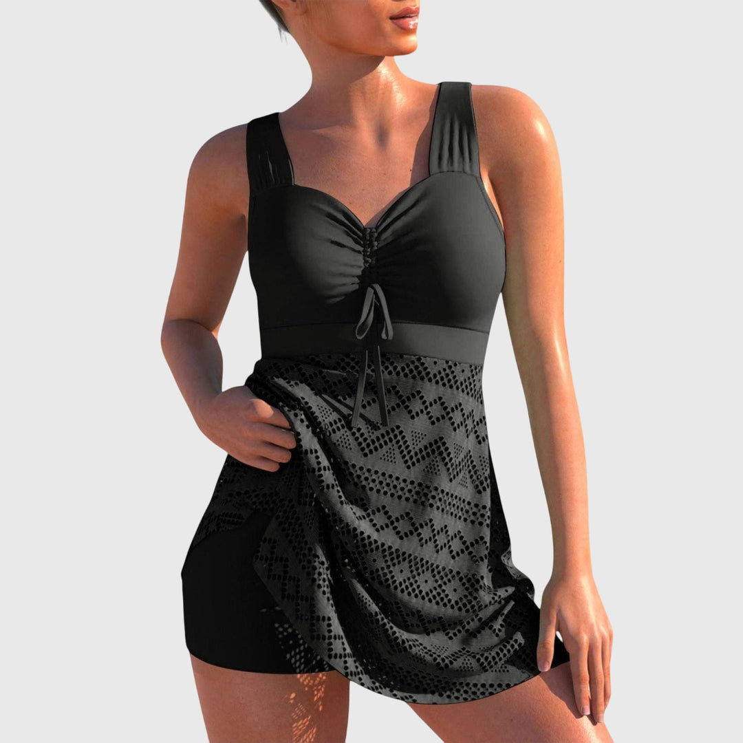 Maillot de bain femme tankini jupe dentelle, tenue de plage élégante et confortable pour l'été.